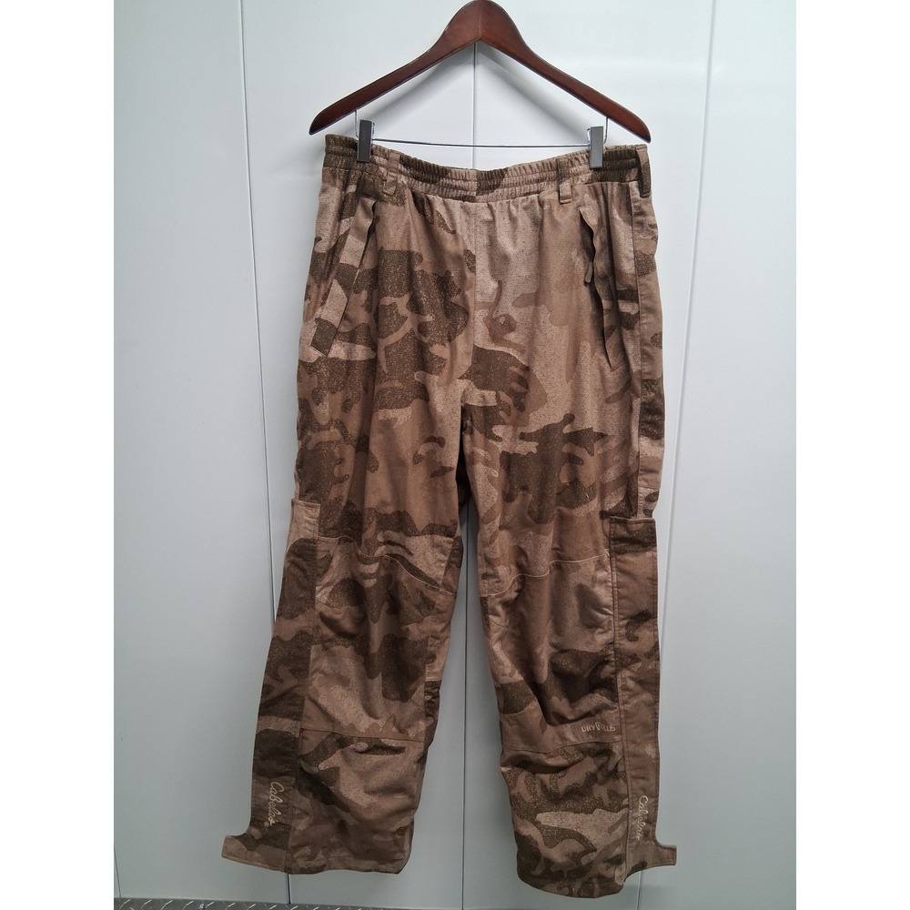 Cabelas Dry-Plus Desert Camo Hunting Pants Men Large Emballable Packable Zippers